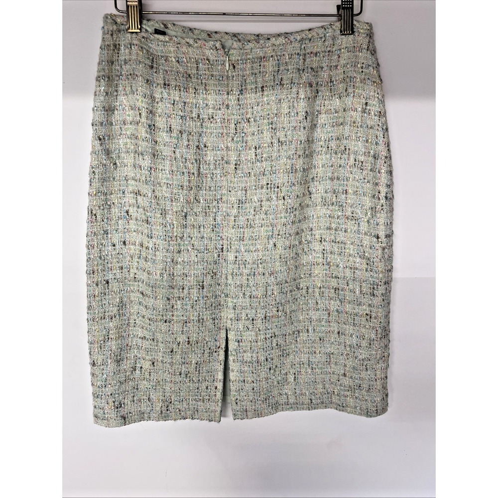 Tahari 2 Pc Boucle Tweed Skirt Suit Set Size 12 Sequin Trim Pastel Career - Picture 8 of 16